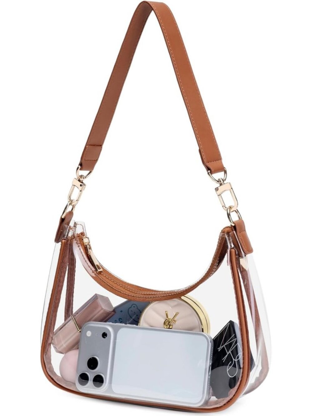 Women's Clear Brown Vintage Hobo Cute Lightweight Underarm Purse Shoulder Bag